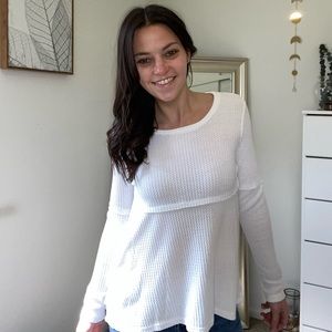 White long sleeve waffle top